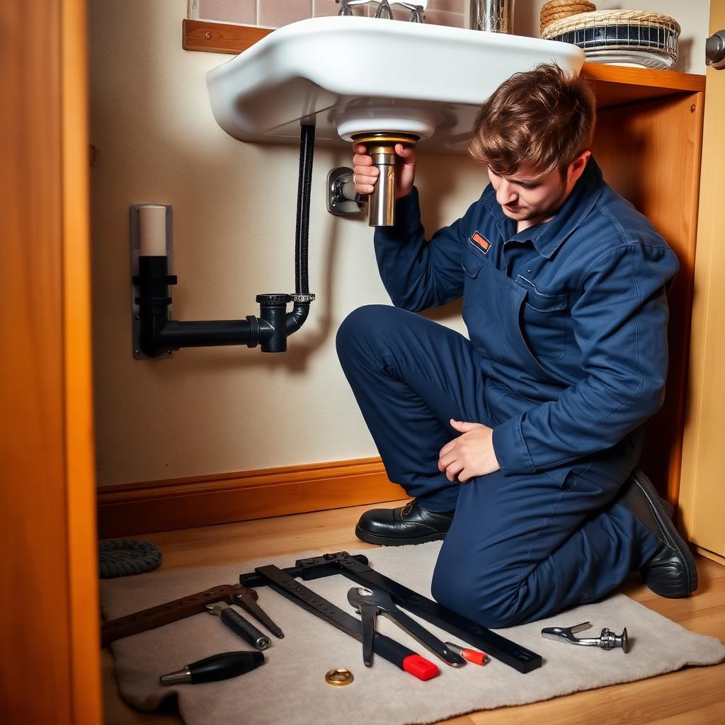 Intervention de plomberie sous un lavabo